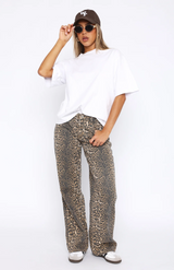 Lola Low Rise Wide Leg Leopard Jeans