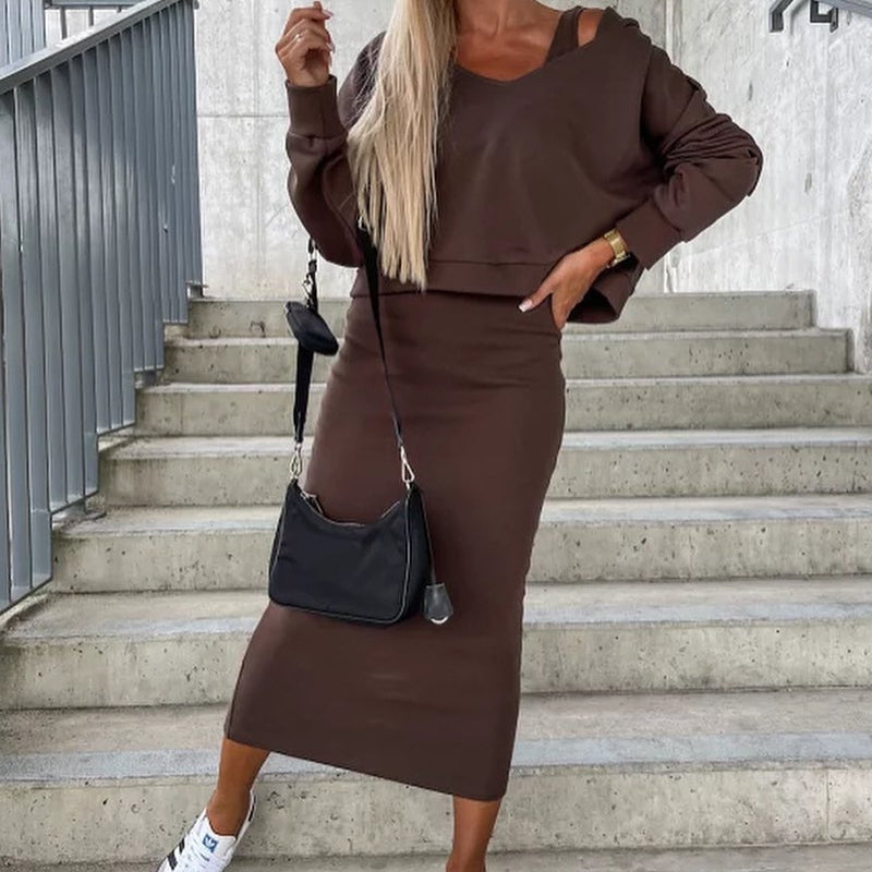 Vest Dress and V-Neck Sweatshirt Set🍁Buy 2 Sets Free Shipping