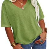 Plus Size Basic T-shirt, Women's Plus Half Sleeve Round Neck Slight Stretch Oversized T-shirt