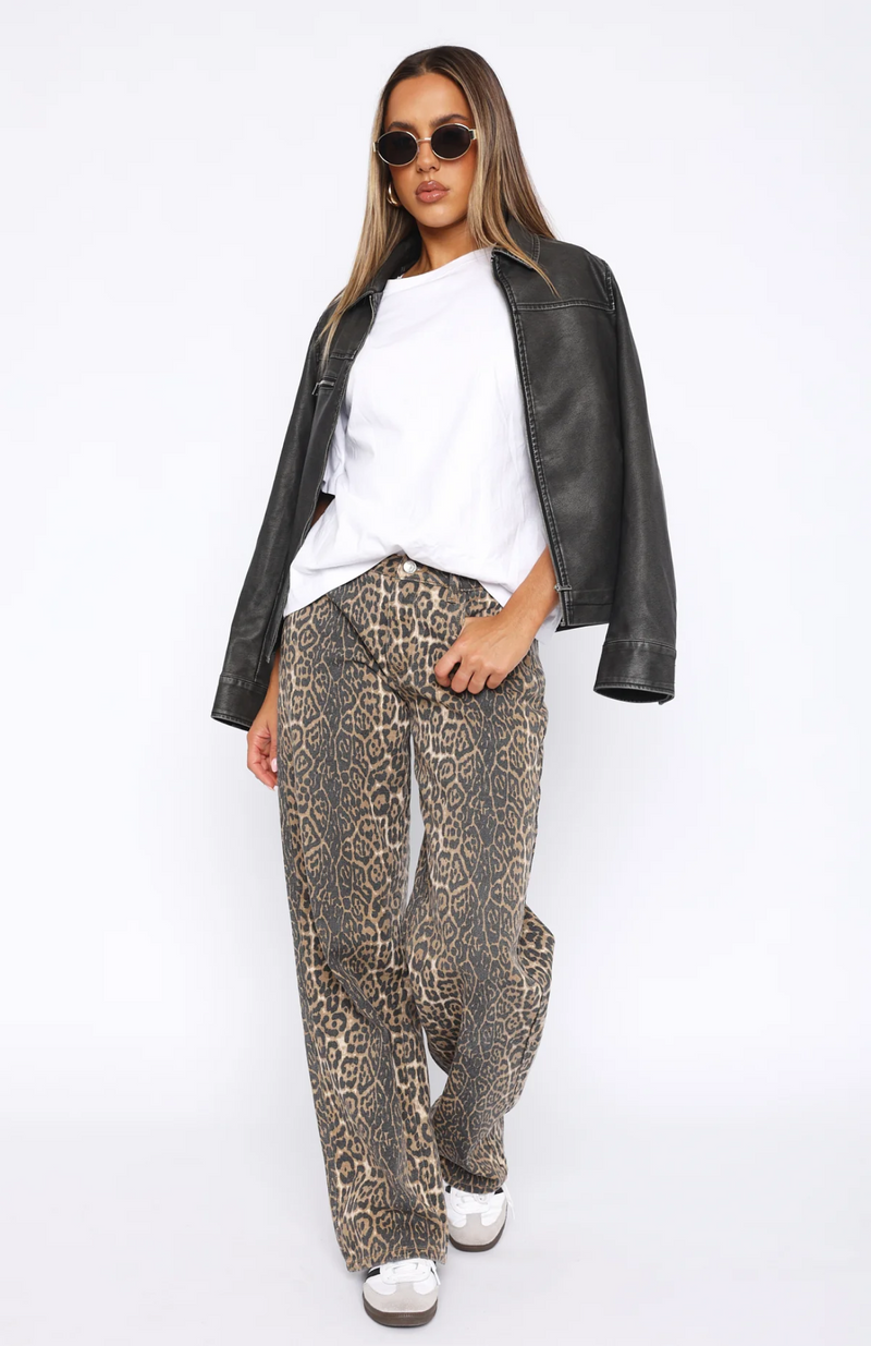 Lola Low Rise Wide Leg Leopard Jeans