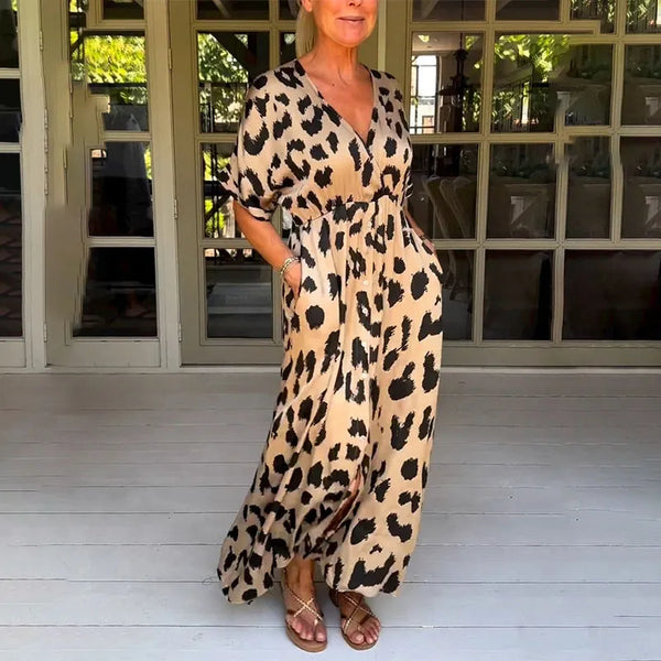 Loose Leopard V-Neck Maxi Dress