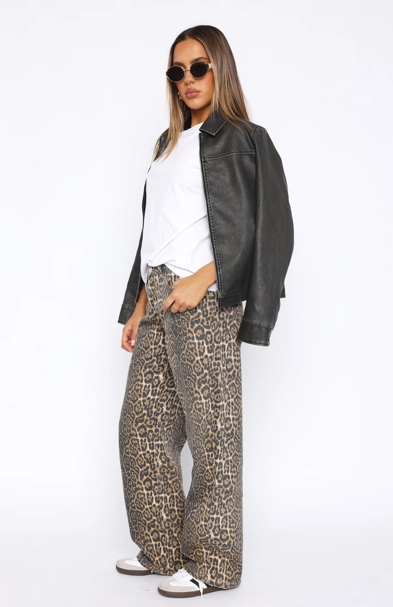 Lola Low Rise Wide Leg Leopard Jeans