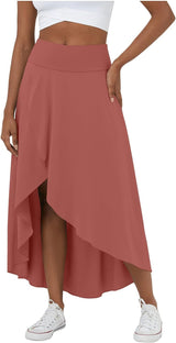 High Waisted High Low Ruffle 2-in-1 Flowy Quick Dry Casual Regular Maxi Skirt