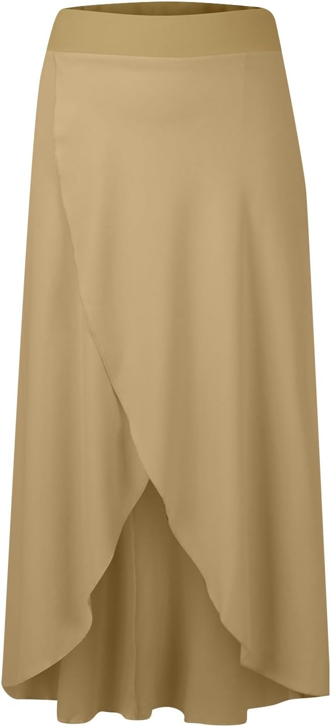 High Waisted High Low Ruffle 2-in-1 Flowy Quick Dry Casual Regular Maxi Skirt