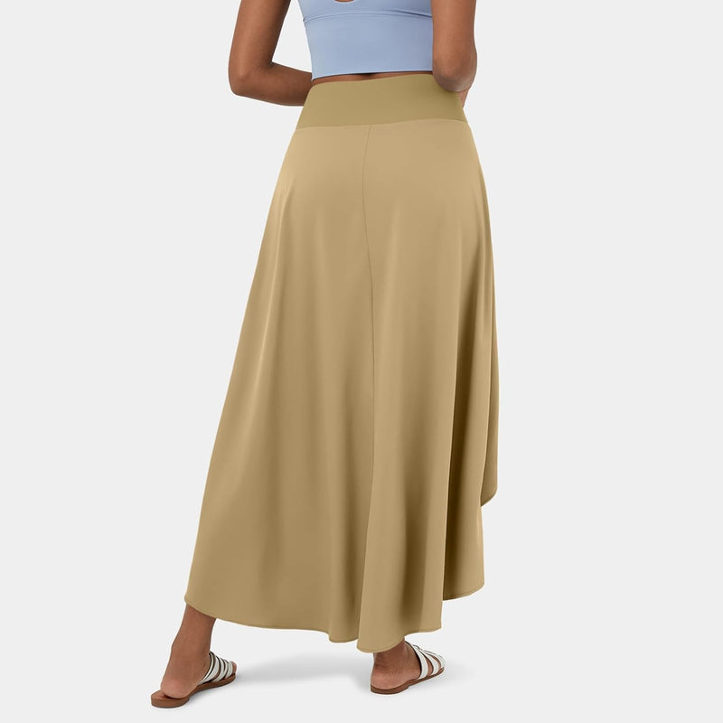 High Waisted High Low Ruffle 2-in-1 Flowy Quick Dry Casual Regular Maxi Skirt