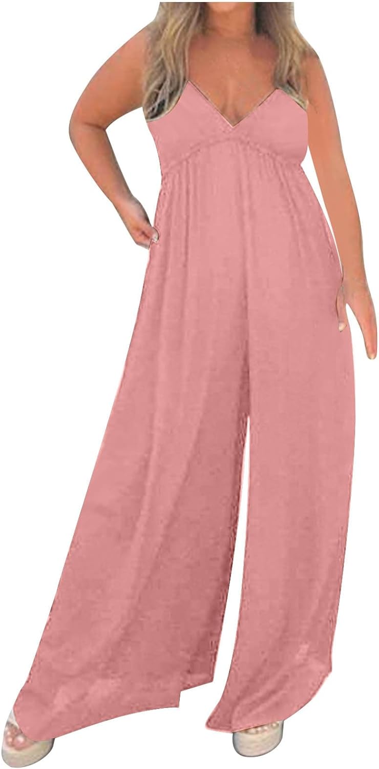 🔥V-Neck Effortless Wide Leg Jumpsuit