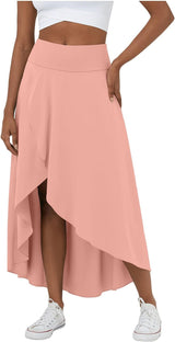 High Waisted High Low Ruffle 2-in-1 Flowy Quick Dry Casual Regular Maxi Skirt