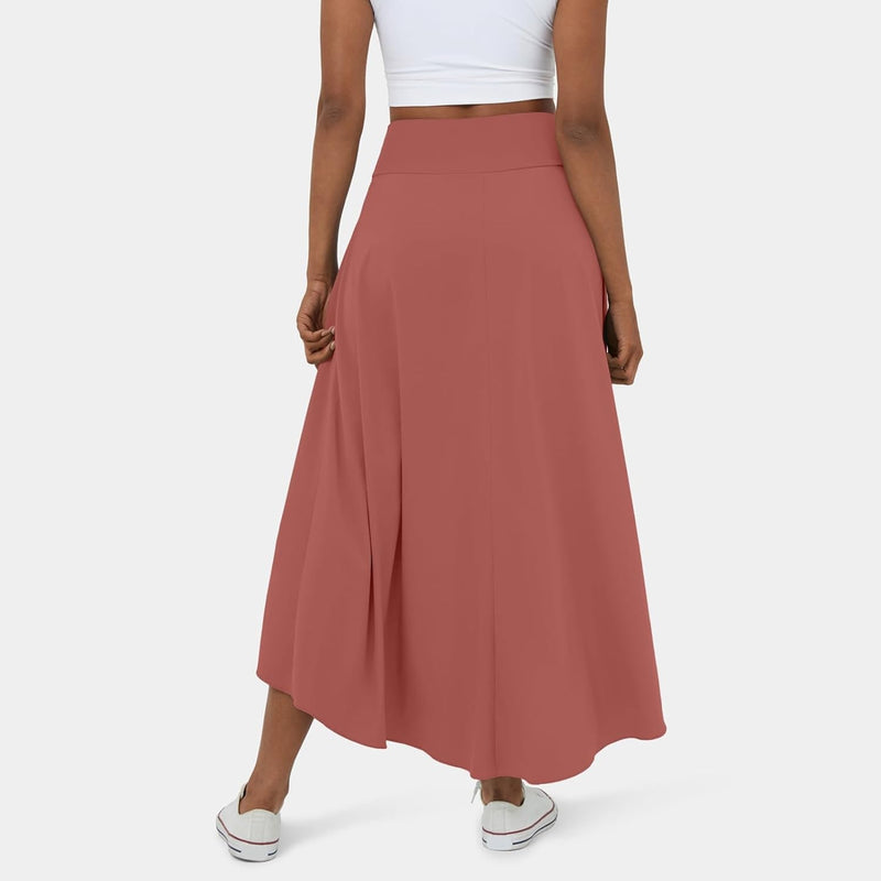 High Waisted High Low Ruffle 2-in-1 Flowy Quick Dry Casual Regular Maxi Skirt