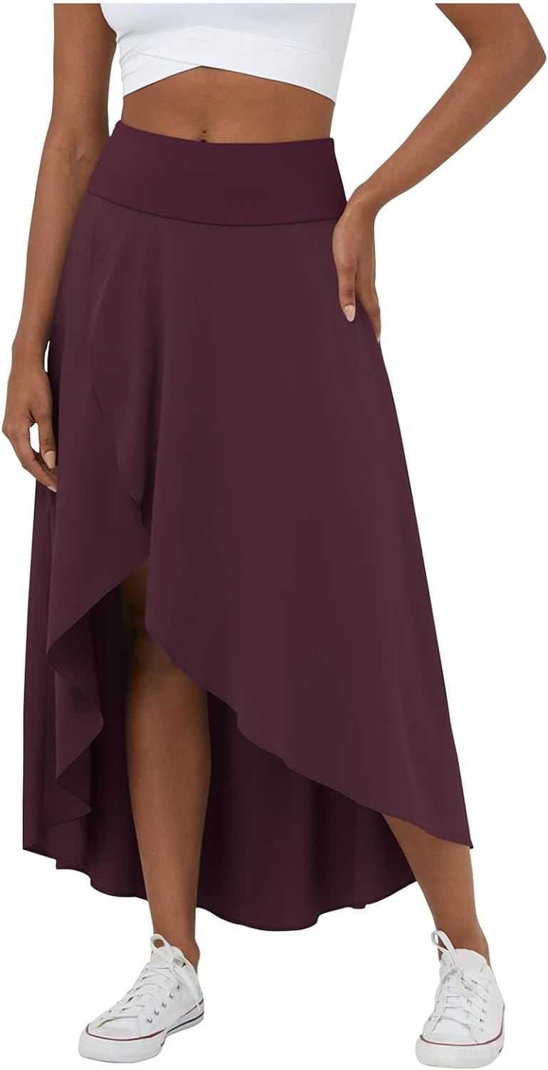 High Waisted High Low Ruffle 2-in-1 Flowy Quick Dry Casual Regular Maxi Skirt