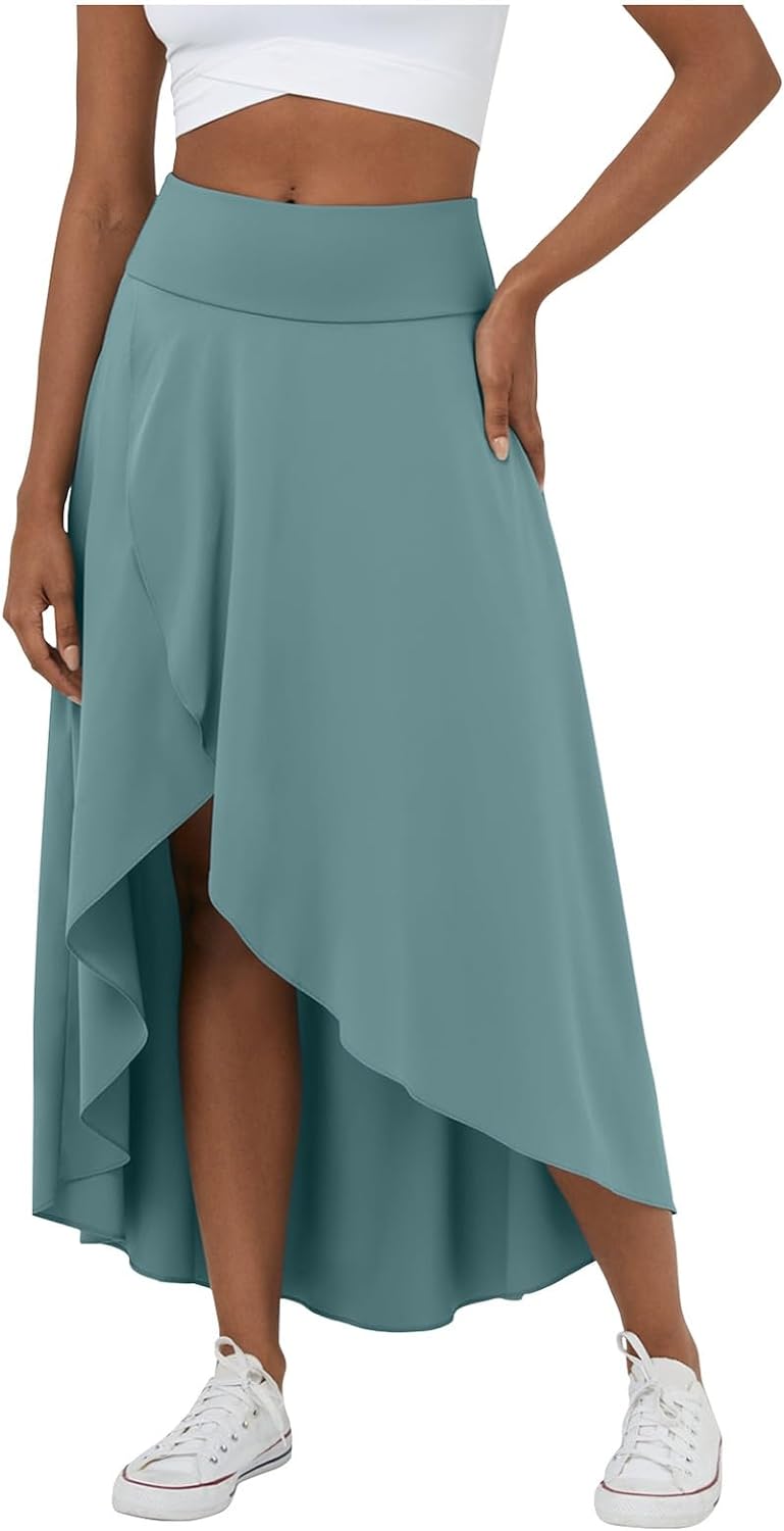 High Waisted High Low Ruffle 2-in-1 Flowy Quick Dry Casual Regular Maxi Skirt