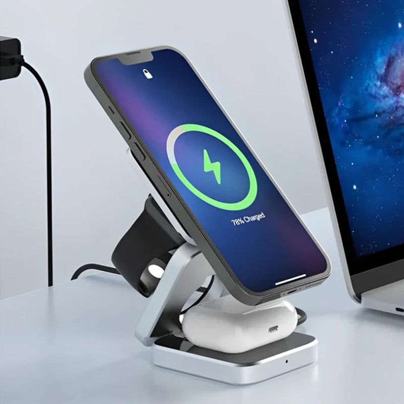 Neodesk 3 in 1 Charger, Neolyst 3 in 1 Charger, Neolyst 3 in 1 Foldable Wireless Charging Station, Neodesk Wireless Charger, 3-in-1 Foldable Magnetic Wireless Charger & Stand (White)