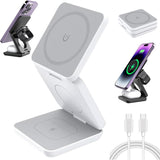 Neodesk 3 in 1 Charger, Neolyst 3 in 1 Charger, Neolyst 3 in 1 Foldable Wireless Charging Station, Neodesk Wireless Charger, 3-in-1 Foldable Magnetic Wireless Charger & Stand (White)