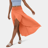 High Waisted High Low Ruffle 2-in-1 Flowy Quick Dry Casual Regular Maxi Skirt