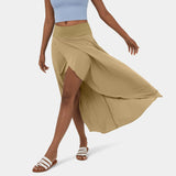 High Waisted High Low Ruffle 2-in-1 Flowy Quick Dry Casual Regular Maxi Skirt