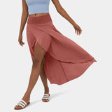 High Waisted High Low Ruffle 2-in-1 Flowy Quick Dry Casual Regular Maxi Skirt