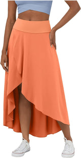 High Waisted High Low Ruffle 2-in-1 Flowy Quick Dry Casual Regular Maxi Skirt