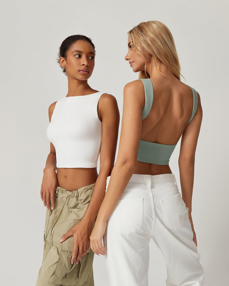 Sexy Open Back Sleeveless Crop Tank High Neck Slim Fit Cropped Tee Shirt Y2k Tops