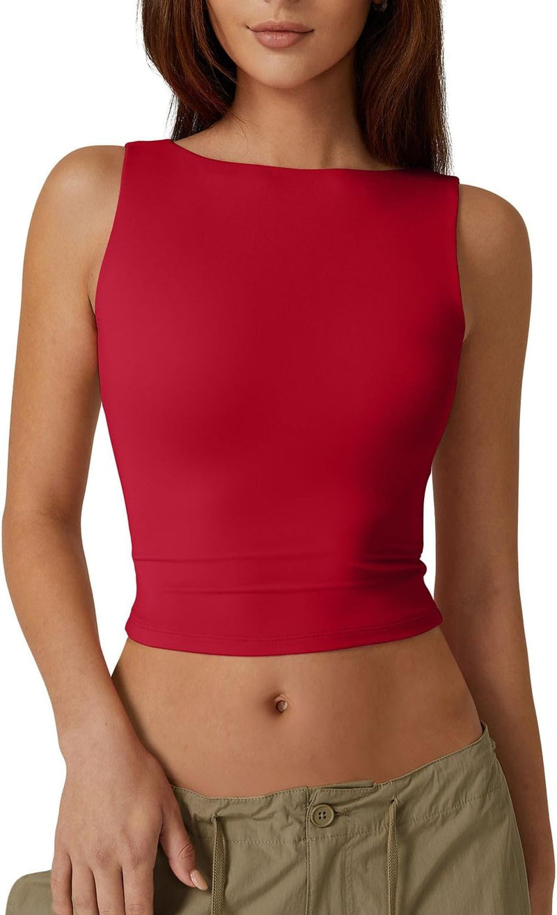 Sexy Open Back Sleeveless Crop Tank High Neck Slim Fit Cropped Tee Shirt Y2k Tops