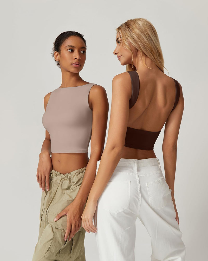 Sexy Open Back Sleeveless Crop Tank High Neck Slim Fit Cropped Tee Shirt Y2k Tops