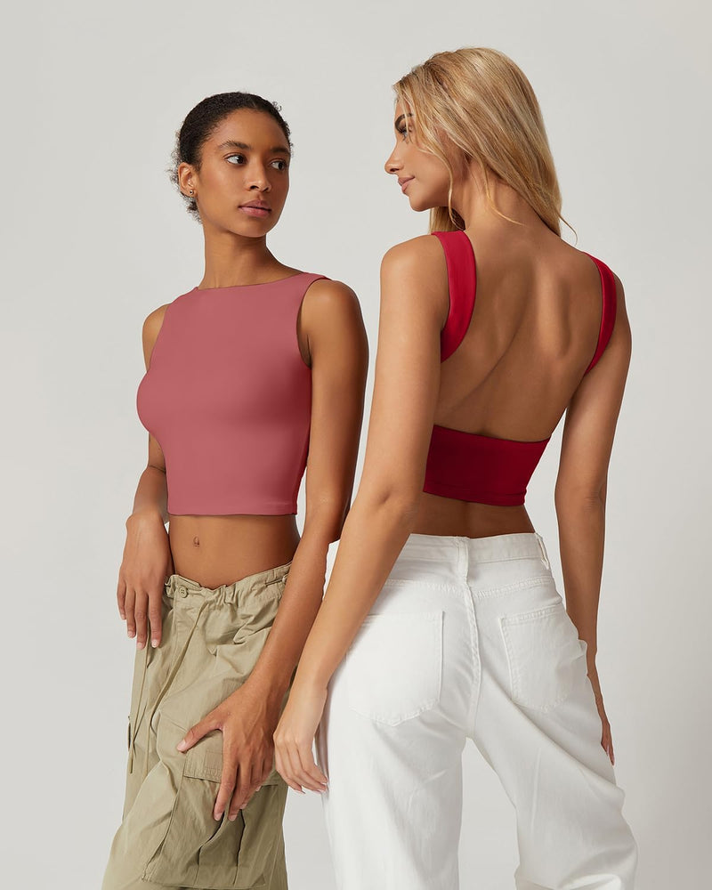 Sexy Open Back Sleeveless Crop Tank High Neck Slim Fit Cropped Tee Shirt Y2k Tops