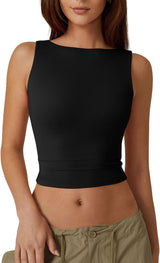 Sexy Open Back Sleeveless Crop Tank High Neck Slim Fit Cropped Tee Shirt Y2k Tops