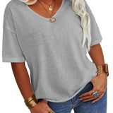 Plus Size Basic T-shirt, Women's Plus Half Sleeve Round Neck Slight Stretch Oversized T-shirt