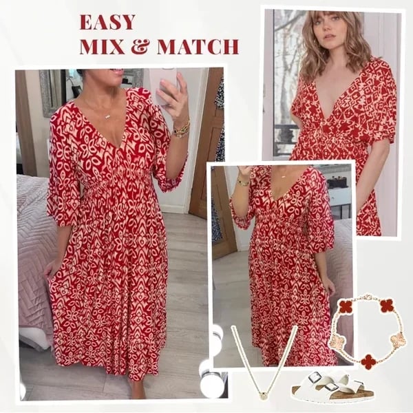 🔥 Last Day Promotion-49% OFF - 💃Bohemian casual print V-neck waist wrap long dress