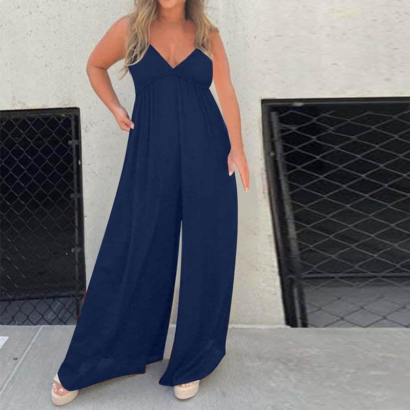 🔥V-Neck Effortless Wide Leg Jumpsuit