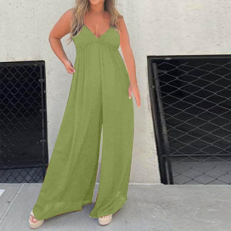 🔥V-Neck Effortless Wide Leg Jumpsuit