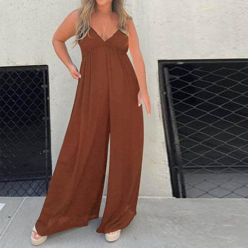 🔥V-Neck Effortless Wide Leg Jumpsuit