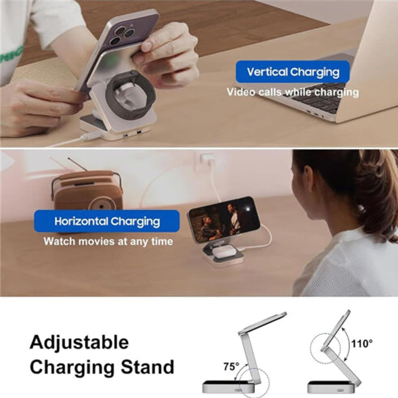 Neodesk 3 in 1 Charger, Neolyst 3 in 1 Charger, Neolyst 3 in 1 Foldable Wireless Charging Station, Neodesk Wireless Charger, 3-in-1 Foldable Magnetic Wireless Charger & Stand (White)