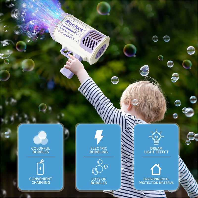 Bubble Machine Bazooka with 69 Holes and Colorful Lights Bubble Maker Machine