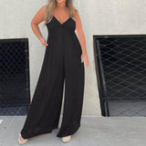 🔥V-Neck Effortless Wide Leg Jumpsuit