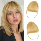 WECAN Clip in Bangs 100% Human Hair Extensions Ash Blonde bangs hair clip Fringe with Temples Wigs for Women Everyday Wear Curved Bangs (M Ash Blonde)