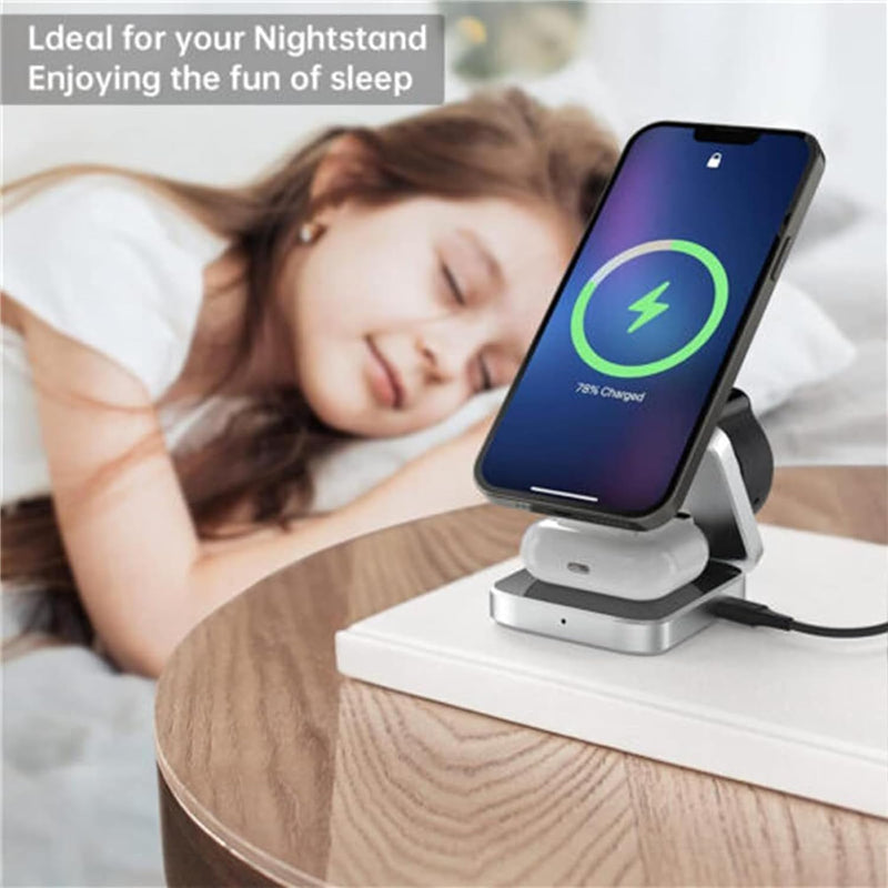 Neodesk 3 in 1 Charger, Neolyst 3 in 1 Charger, Neolyst 3 in 1 Foldable Wireless Charging Station, Neodesk Wireless Charger, 3-in-1 Foldable Magnetic Wireless Charger & Stand (White)