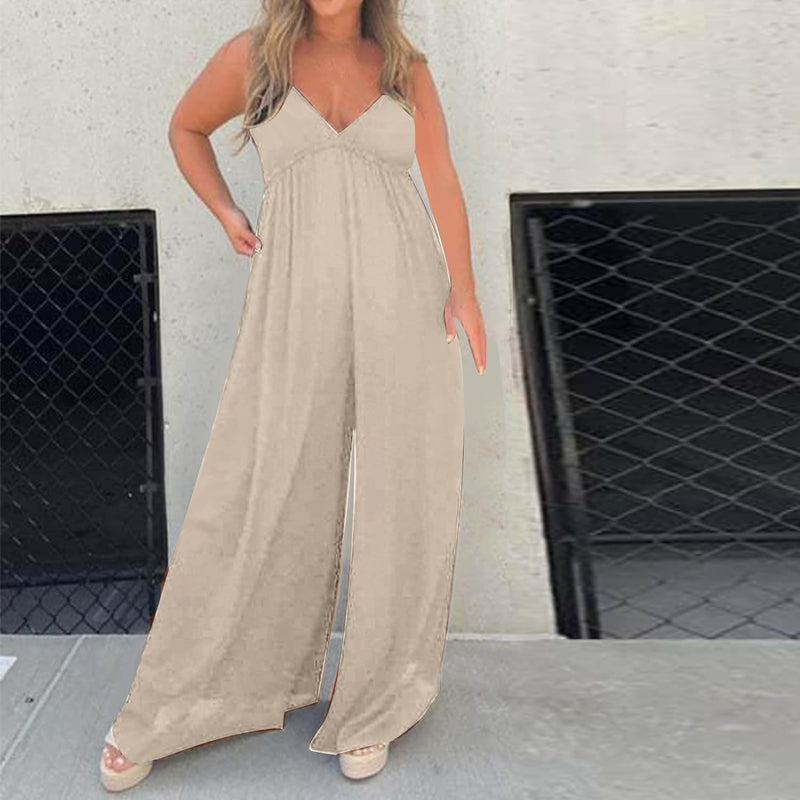 🔥V-Neck Effortless Wide Leg Jumpsuit