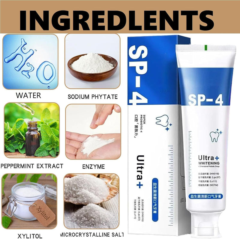 SP-4 Ultra Whitening Toothpaste, SP-4 Probiotic Whitening Toothpaste, Fresh Breath, Stain Removing. (Blue)