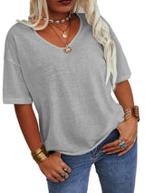 Plus Size Basic T-shirt, Women's Plus Half Sleeve Round Neck Slight Stretch Oversized T-shirt