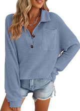 2024 New Women's Waffle Knit Henley V Neck Shirt Jacket