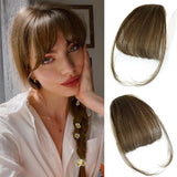 WECAN Clip in Bangs 100% Human Hair Extensions Ash Blonde bangs hair clip Fringe with Temples Wigs for Women Everyday Wear Curved Bangs (M Ash Blonde)