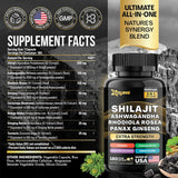 Shilajit Pure Himalayan 9000MG, Energy Booster Ashwagandha 2000MG, Rhodiola Rosea 1000MG, Panax Ginseng 1500MG, Turmeric 500MG, Ginkgo Biloba 500MG, Stinging Nettle 250MG Cordyceps Mushroom 500