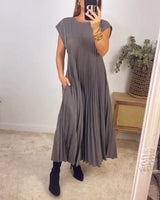 omen Pleated Simple Solid Colour Dress