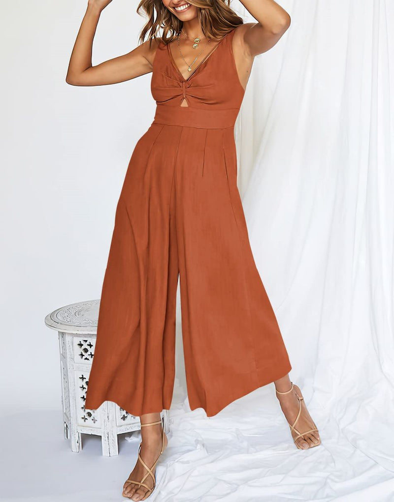 V Neck Cutout High-Waist Jumpsuits(Buy 2 free shipping)