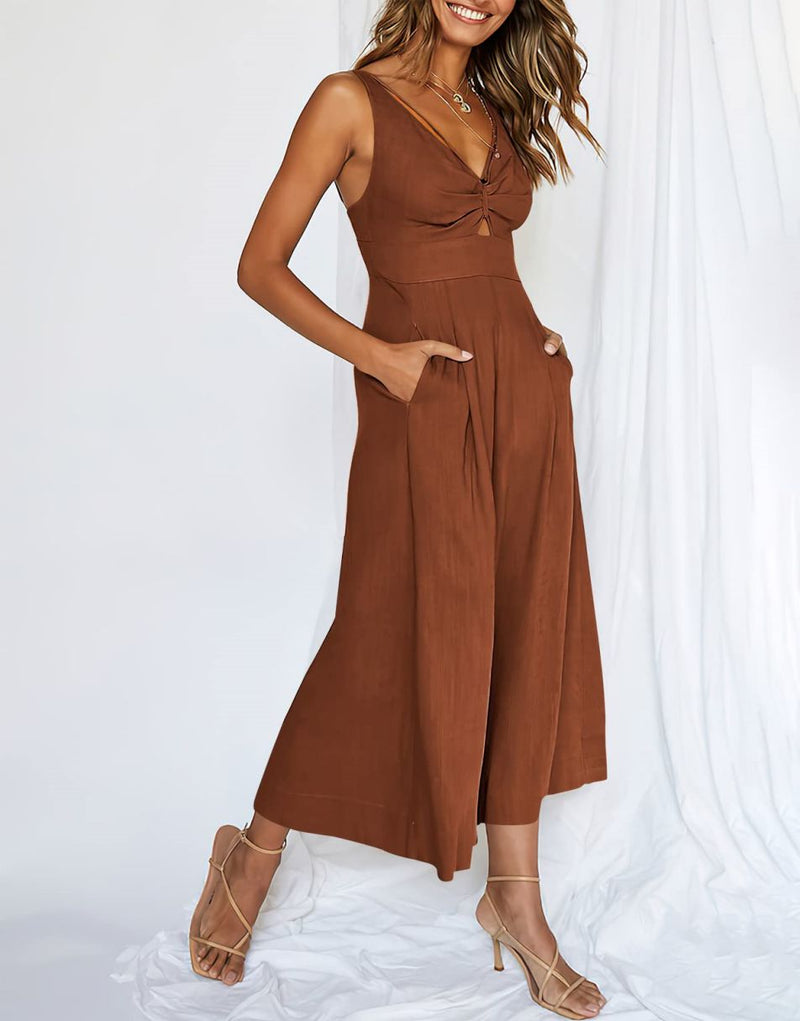 V Neck Cutout High-Waist Jumpsuits(Buy 2 free shipping)