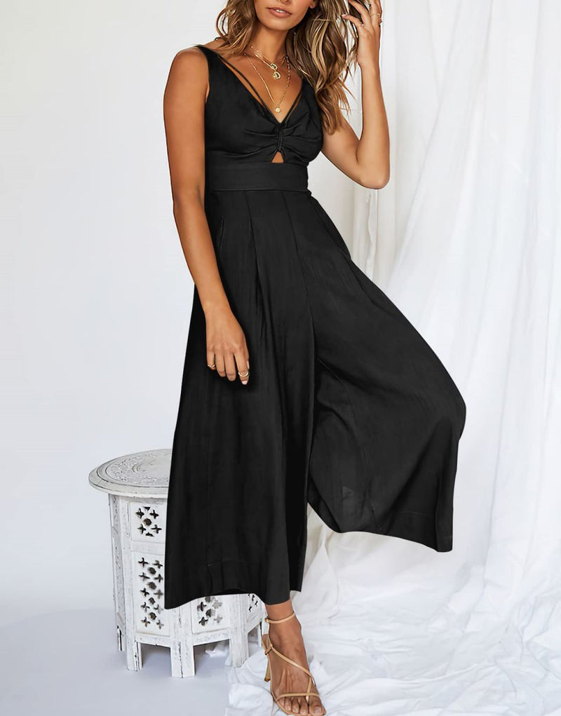 V Neck Cutout High-Waist Jumpsuits(Buy 2 free shipping)