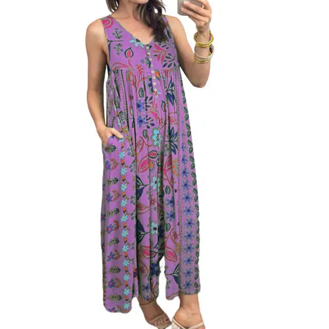 🔥HOT SALE💃✨Vintage Print Loose Sleeveless Jumpsuit