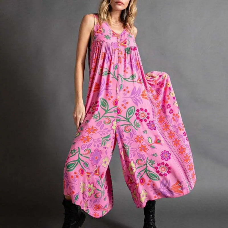 🔥HOT SALE💃✨Vintage Print Loose Sleeveless Jumpsuit