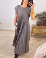 omen Pleated Simple Solid Colour Dress