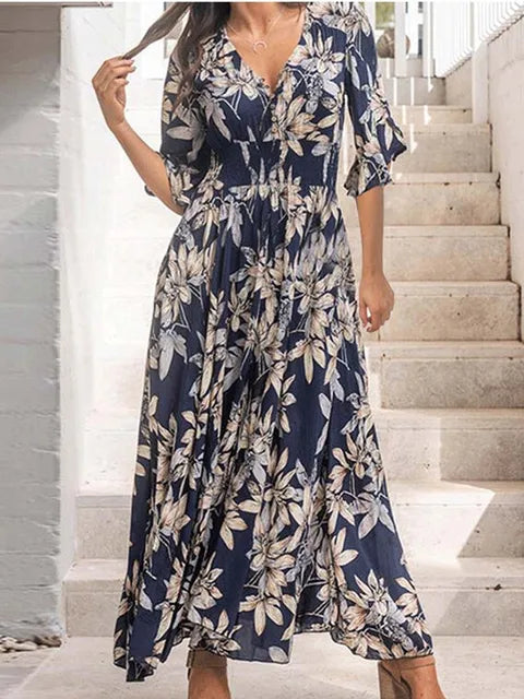 Elegant floral half-sleeve dress