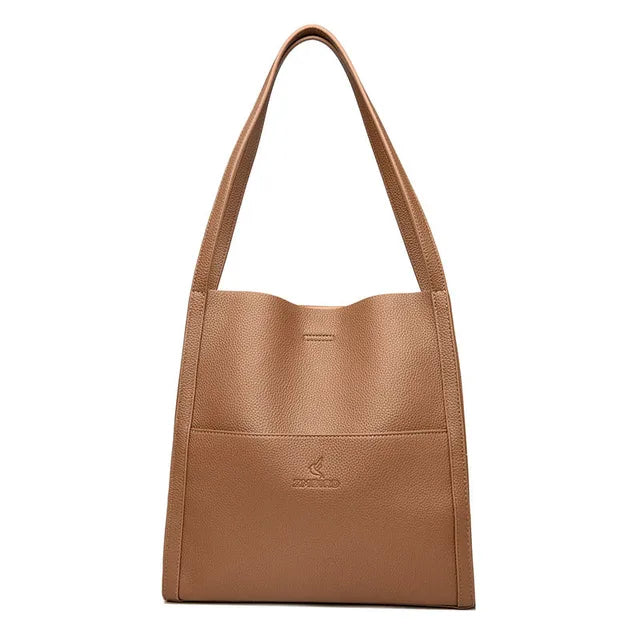 Solid color simple genuine leather shoulder bag